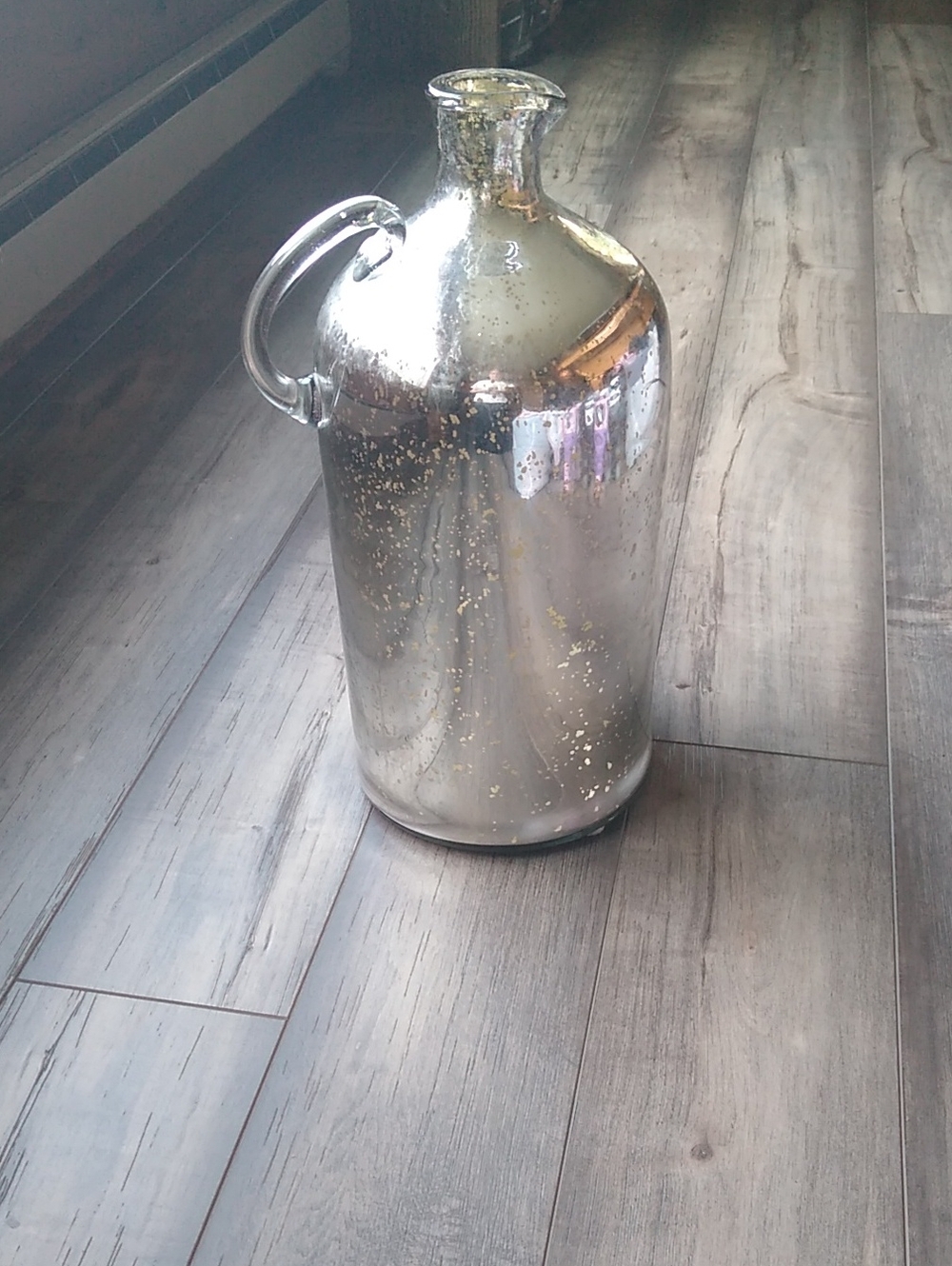 Silver Mercury Glass Jug Vase with Handle